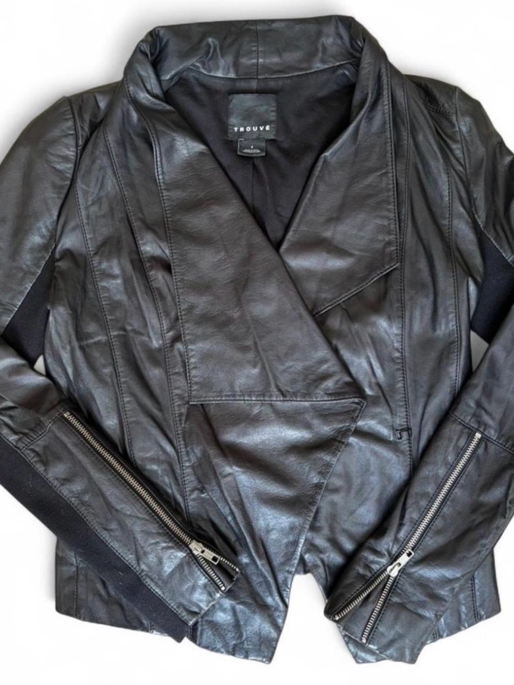 Trouve Black Leather Asymmetrical Zip Jacket